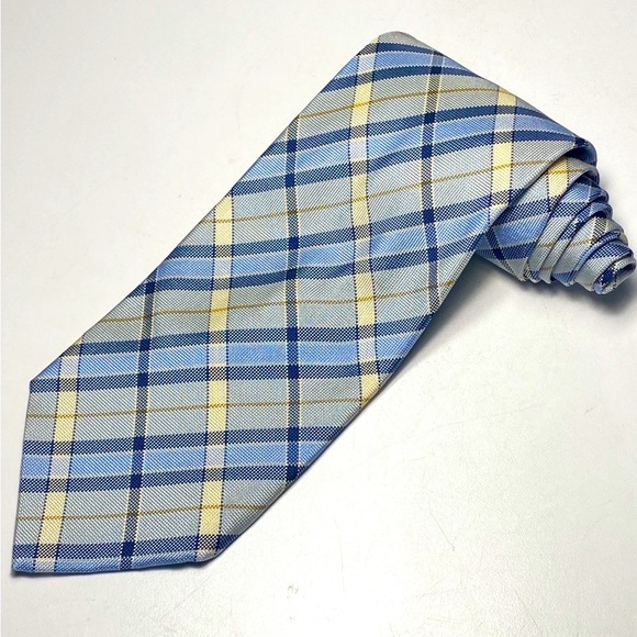 Faconnable Silk Textured Tie Blue Silver Geometric 59L Neck Luxury - Picture 1 of 7